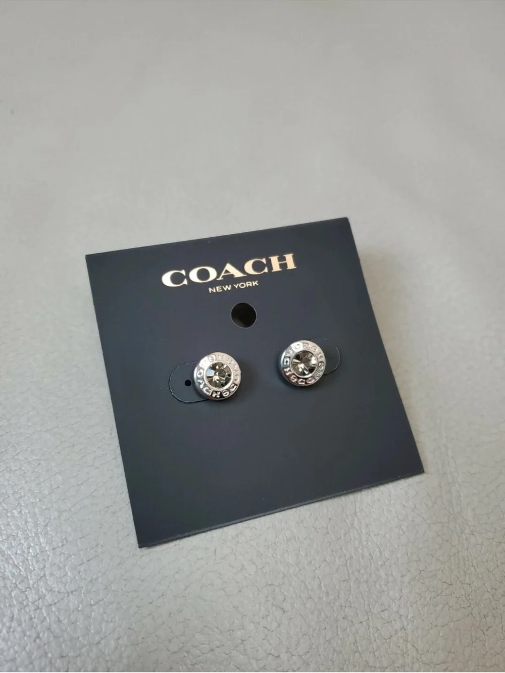 Coach Silver-Tone Crystal Stud Earrings with White Coach Drawstring Pouch - Picture 8 of 8
